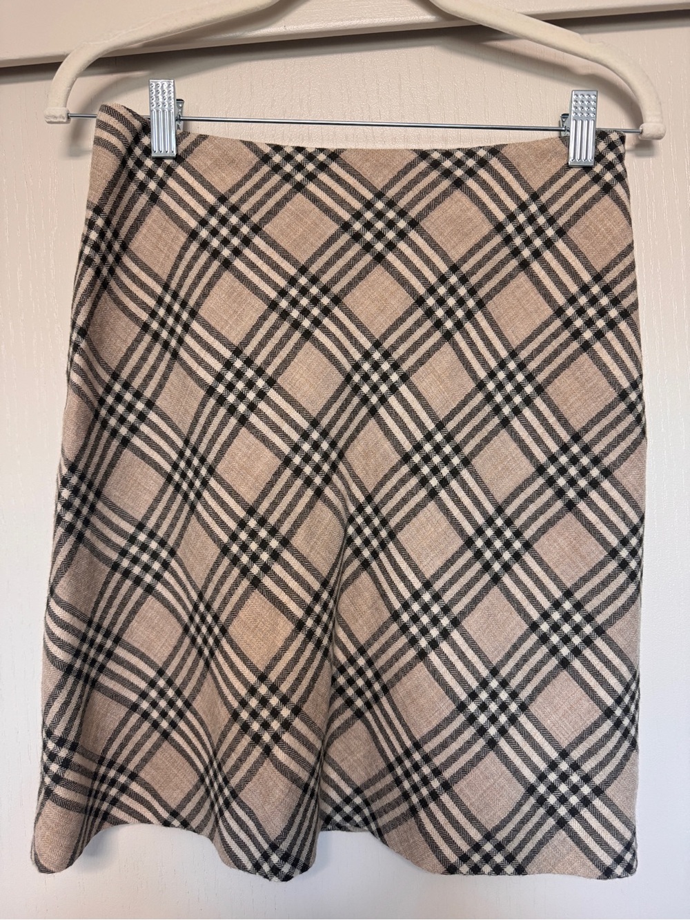 Beige Plaid A-Line Women's wool Skirt